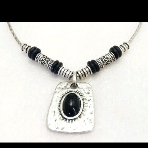 Lia Sophia “Dolce” Antique Silver, Black Beads, Crystals Necklace - Picture 1 of 4